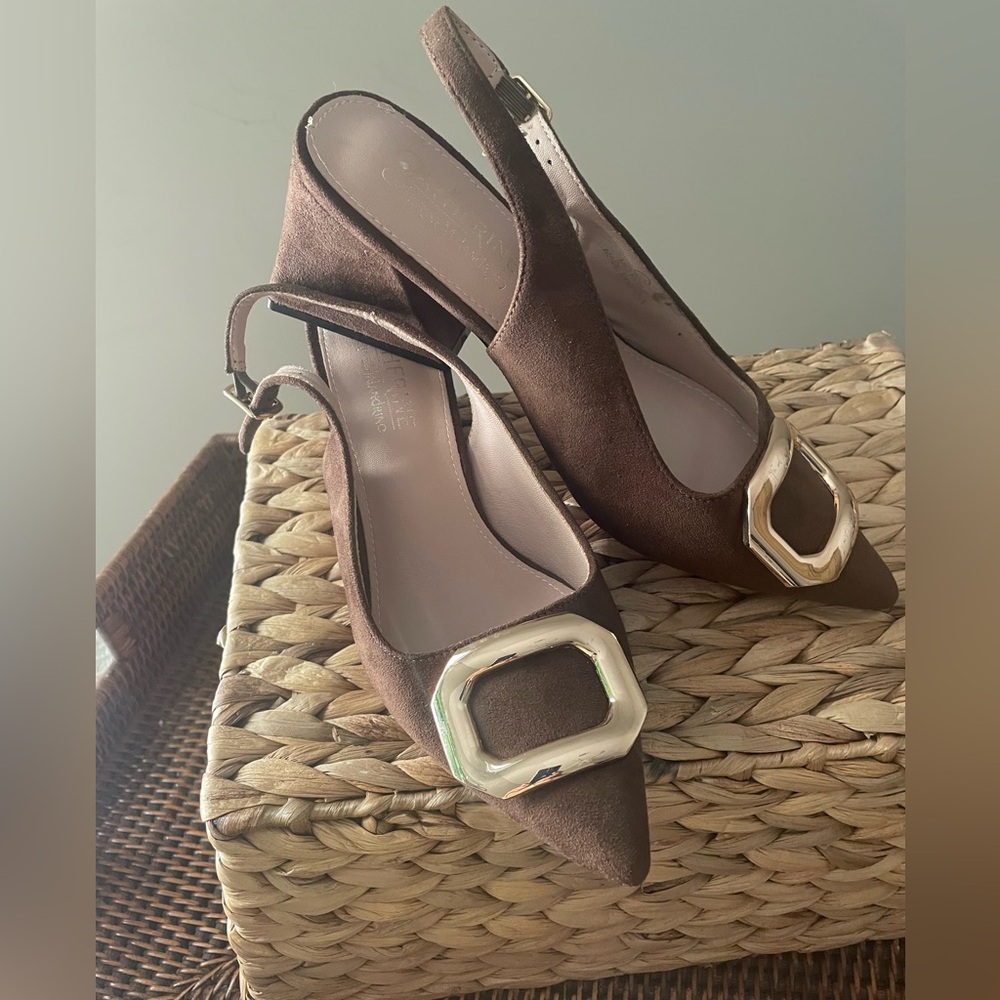 Cathrine Malandrino Brown Suede Slingback Pointed Toe With Buckle Pumps 6.5